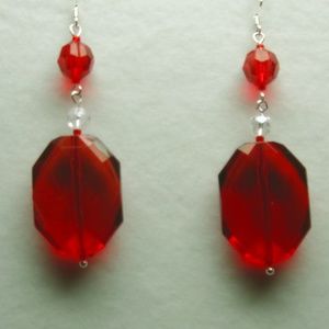 Red faceted acrylic beaded dangle earrings
